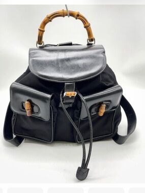 Auth Gucci Bamboo Nylon x Leather
Black Backpack
